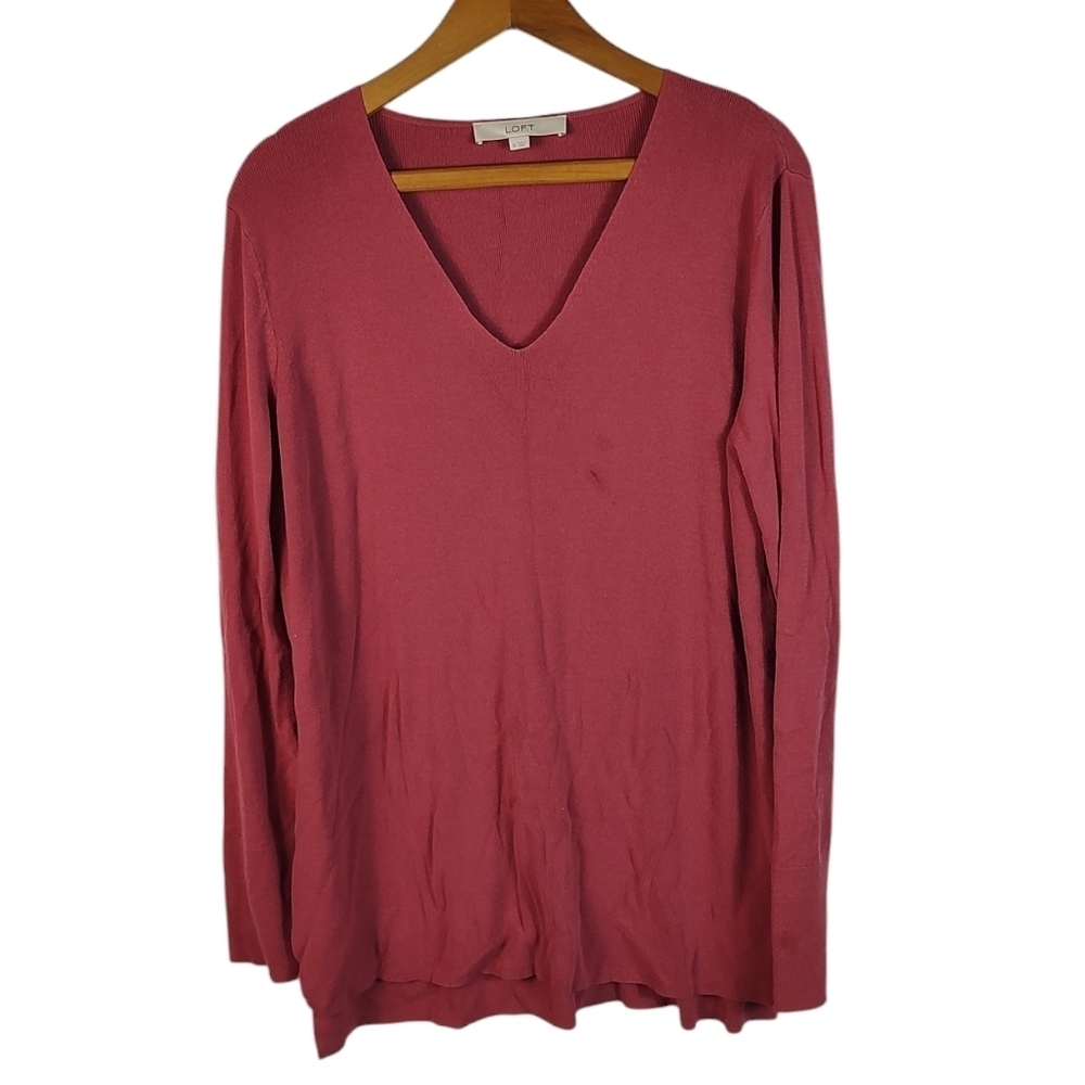 Ann Taylor LOFT Mauve Red Long Sleeve Sweater V-neck XL - Picture 1 of 10